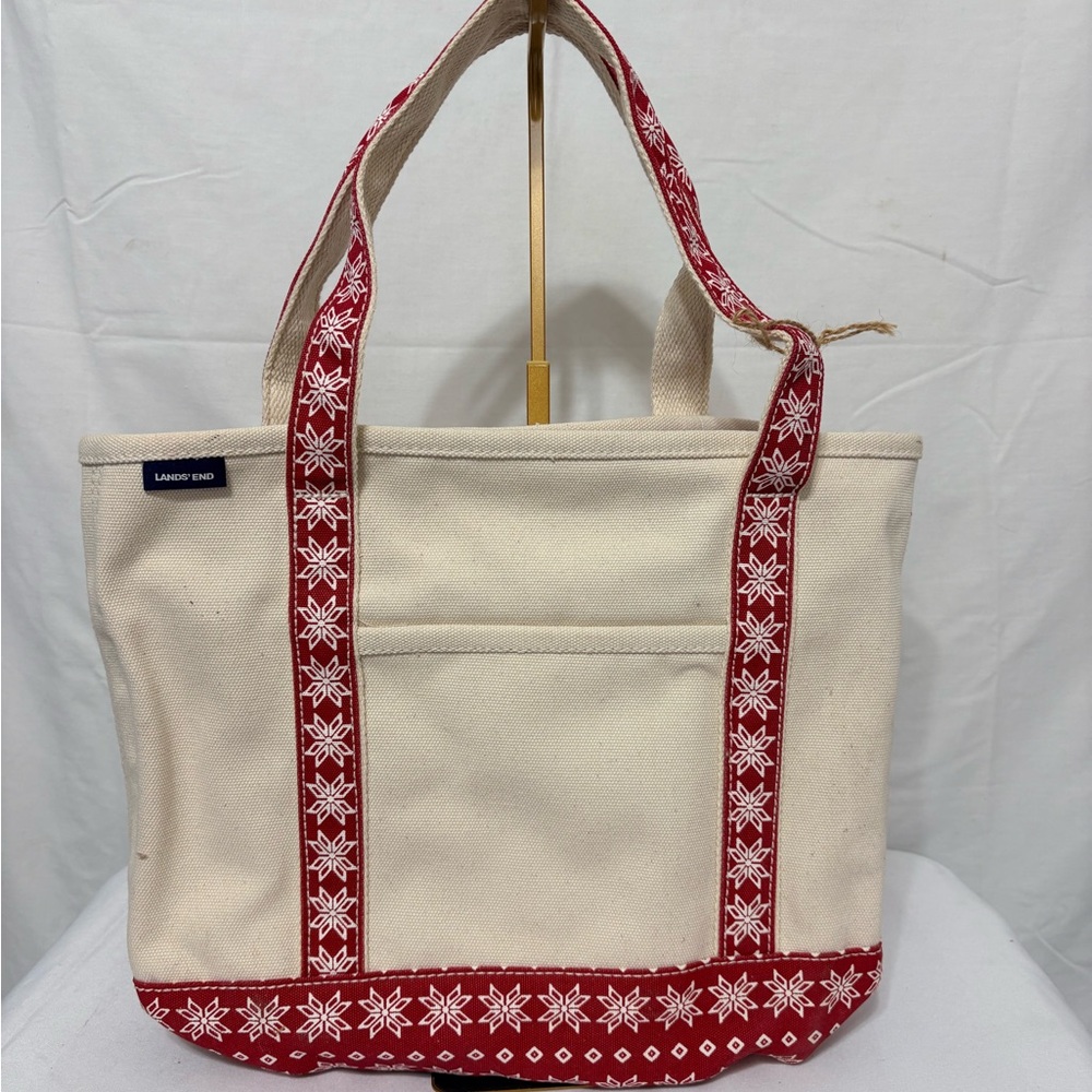 Lands' End Canvas Tote with Red Pattern - Picture 2 of 8